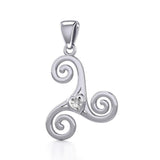 Celtic Spiral Triskele Silver Pendant with Heart Gemstone TPD5335 - Jewelry