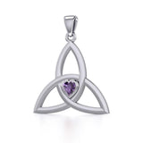 The Celtic Trinity Knot Silver Pendant with Heart Gemstone TPD5342 - Jewelry