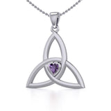 The Celtic Trinity Knot Silver Pendant with Heart Gemstone TPD5342 - Jewelry