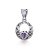 Celtic Knot Silver Pendant with Heart Gemstone TPD5343 - Jewelry