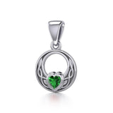 Celtic Knot Silver Pendant with Heart Gemstone TPD5343 - Jewelry