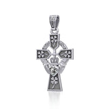 Claddagh Celtic Cross with Lucky Four Leaf Clover Silver Pendant TPD5359 - Jewelry