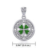 Lucky Celtic Four Leaf Clover Silver Pendant with Enamel TPD5374 - Jewelry