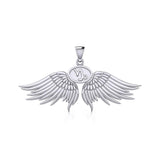 Guardian Angel Wings Silver Pendant with Capricorn Zodiac Sign TPD5512 - Jewelry