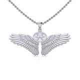 Guardian Angel Wings Silver Pendant with Pisces Zodiac Sign TPD5514 - Jewelry