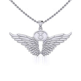Guardian Angel Wings Silver Pendant with Taurus Zodiac Sign TPD5516 - Jewelry