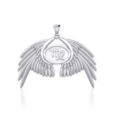 Guardian Angel Wings Silver Pendant with Virgo Zodiac Sign TPD5520 - Jewelry