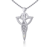 Celtic Trinity Knot Goddess Silver Pendant with Inlay TPD5654 - Jewelry
