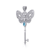 Celtic Butterfly Spiritual Enchantment Key Silver Pendant with Gem TPD5686 - Jewelry