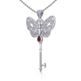 Celtic Butterfly Spiritual Enchantment Key Silver Pendant with Gem TPD5686 - Jewelry