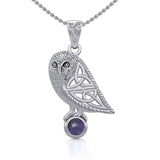 Celtic Owl Silver Pendant with Gemstone TPD5720 - Jewelry