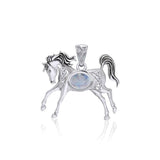 Celtic Running Horse Silver Pendant with Gem TPD5730 - Jewelry