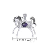 Celtic Running Horse Silver Pendant with Gem TPD5730 - Jewelry