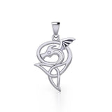 Flying Dragon with Celtic Trinity Knot Silver Pendant TPD5817