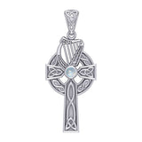 Celtic Knotwork Silver Cross with Harp Pendant TPD5865