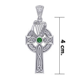 Celtic Knotwork Silver Cross with Harp Pendant TPD5865