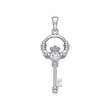 Irish Claddagh Mini Spiritual Key Silver Pendant TPD5878