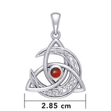Trinity Knot with Celtic Crescent Moon Silver Pendant with Gem TPD5883