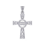 Celtic Cross Aquarius Astrology Zodiac Sign Silver Pendant TPD5946