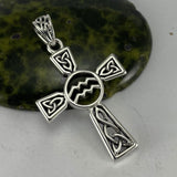 Celtic Cross Aquarius Astrology Zodiac Sign Silver Pendant TPD5946