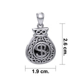 Celtic Infinity Money Bag with Wealth and Prosperity Bind Rune Silver Pendant TPD5962