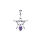 Pentagram Spirit Silver Pendant with Gemstone TPD5963