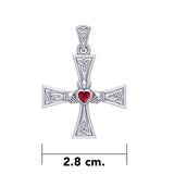 Celtic Cross and Claddagh Silver Pendant with Gem TPD5971