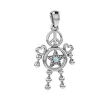 Peace Star and Love Doll Silver Pendant With Gem TPD6109