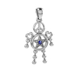 Peace Star and Love Doll Silver Pendant With Gem TPD6109