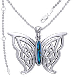 Soar Sterling Silver Joyful Celtic Butterfly  with Inlaid Stone Silver Pendant - TPD6202 by Peter Stone