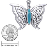 Soar Sterling Silver Joyful Celtic Butterfly  with Inlaid Stone Silver Pendant - TPD6202 by Peter Stone