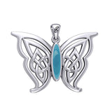 Soar Sterling Silver Joyful Celtic Butterfly  with Inlaid Stone Silver Pendant - TPD6202 by Peter Stone