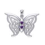 Enchantment Sterling Silver Celtic Sora Butterfly Pendant with unconditionally love heart shape Gemstone by Peter Stone TPD6203