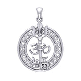 The Trishul Om Swastik Symbols Silver Pendant with Celtic Border TPD7001