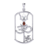 The Trishul Om Swastik Symbols Silver Pendant with Gemstone TPD7002