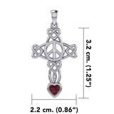 Celtic Heart in Cross Shape with Peace Symbol Silver Pendant with Heart Gemstone TPD7007