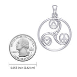 Celtic Triskele with Peace Heart and Recovery Symbols Silver Pendant TPD7016