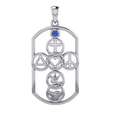 Cross with Love Peace Dove and handshake Silver Pendant with Gemstone TPD7023