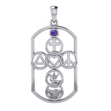 Cross with Love Peace Dove and handshake Silver Pendant with Gemstone TPD7023