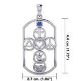 Cross with Love Peace Dove and handshake Silver Pendant with Gemstone TPD7023