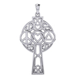 Large Celtic Cross with Heart Peace and Recovery Symbols Silver Pendant TPD7024