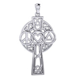 Large Celtic Cross with Heart Peace and Recovery Symbols Silver Pendant TPD7024