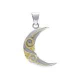 Spiral Crescent Moon  Silver and 14K Gold Accent Pendant TPV3411