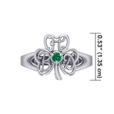 HBD Happy Birthday Monogramming Shamrock Clover Silver Gemstone Ring TRI1751