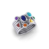 Oval Chakra Gemstone on Silver Stack Ring TRI1897