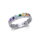 Celtic Silver Band Ring with Chakra Gemstones TRI1918 - Jewelry