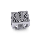Viking God Thor Runic Silver Signet Men Ring with Triquetra Design TRI1972