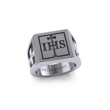 The I H S Cross Silver Signet Men Ring TRI1979 - Jewelry