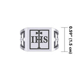The I H S Cross Silver Signet Men Ring TRI1979 - Jewelry