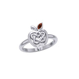 Celtic Spiritual Fruit Apple with Double Heart Silver Ring with Gemstone TRI2277